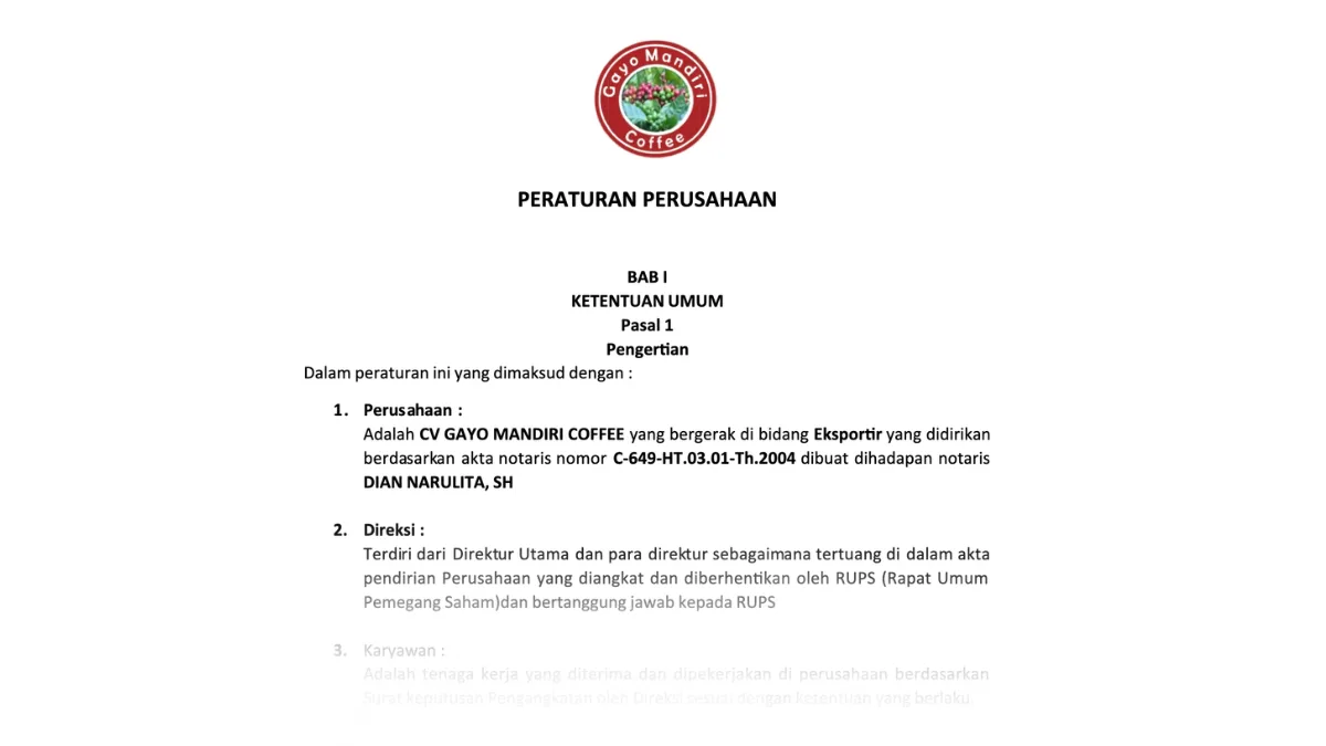 Contoh Peraturan Perushaan CV