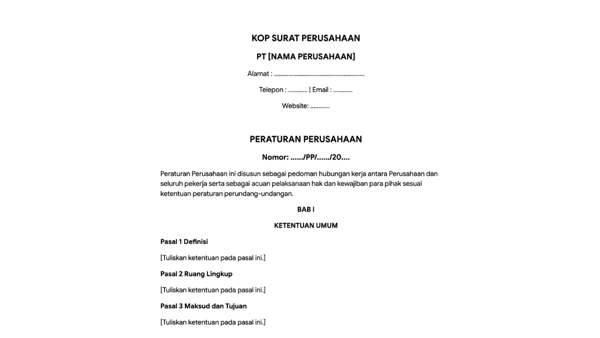Download Contoh Peraturan Perusahaan Kosong