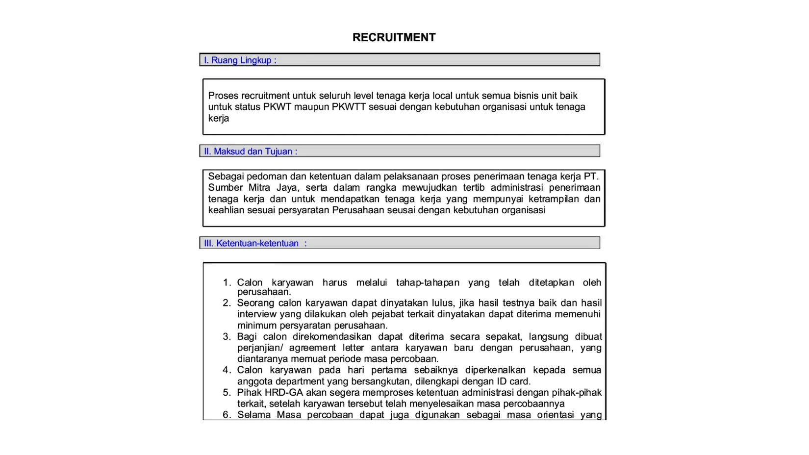 SOP Penerimaan Karyawan Baru (Employee Onboarding)