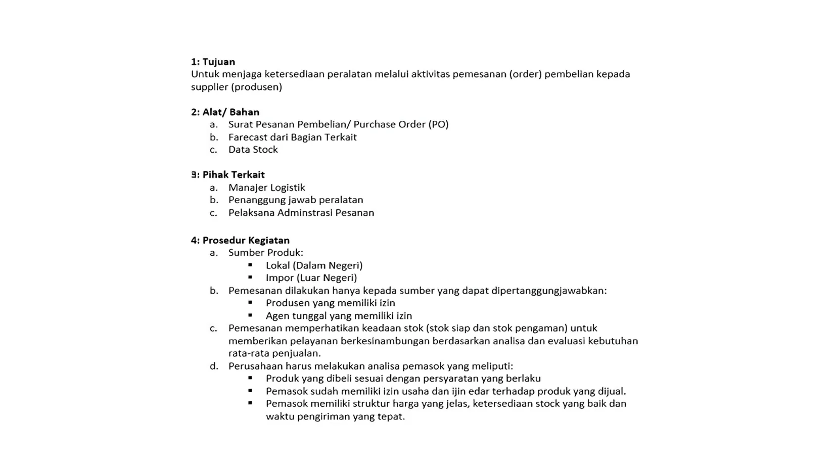 Contoh SOP Pengadaan Barang dan Jasa (Procurement)