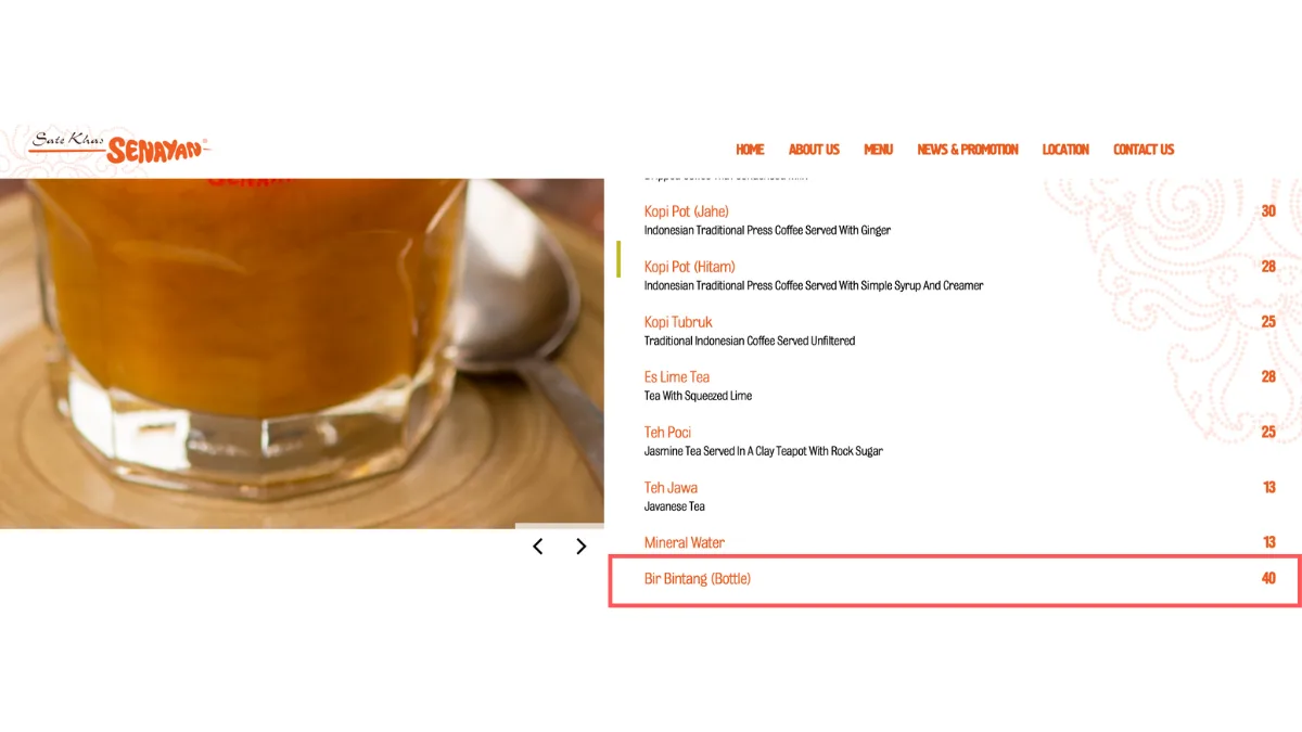 Saat Ini Masih Ada Pilihan Alkohol dalam Menu di Sate Khas Senayan